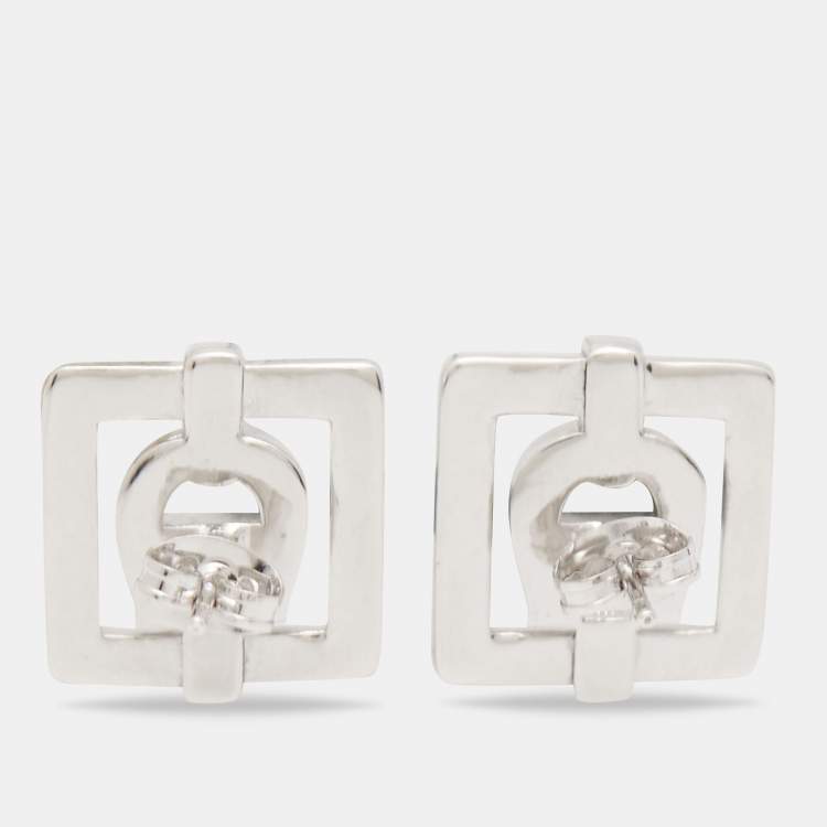 Pre Owned Aigner Silver Tone Crystal Square Stud Earrings