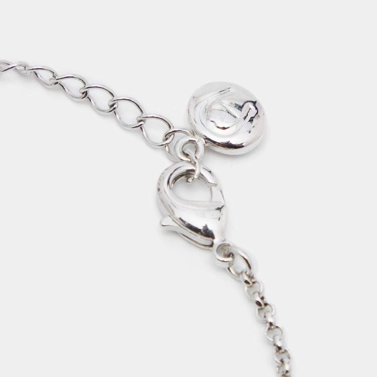 Pre Owned Aigner Silver Tone Square Crystal Logo Pendant Necklace