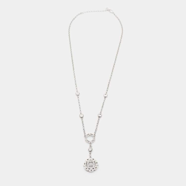 Pre Owned Aigner Silver Tone Chain Link Crystal Pendant Necklace