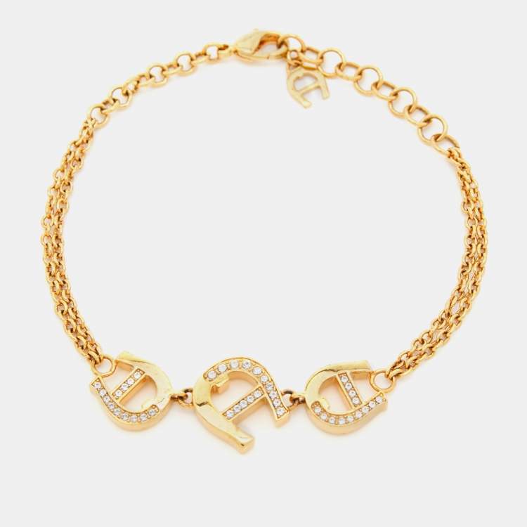 Pre Owned Aigner Gold Tone  Crystal Logo Chain Bracelet