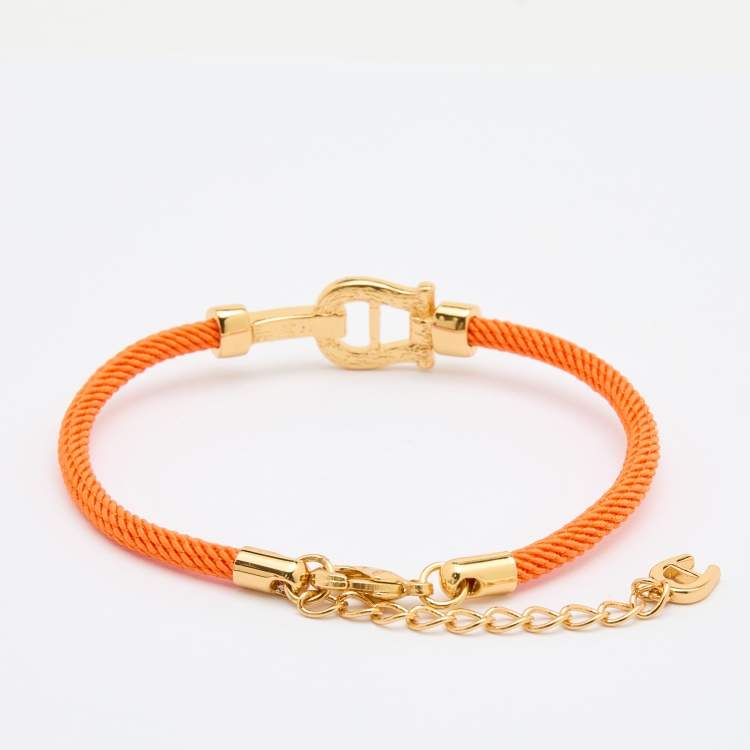 Pre Owned Aigner Orange Silk Cord Crystal Logo Yael Bracelet