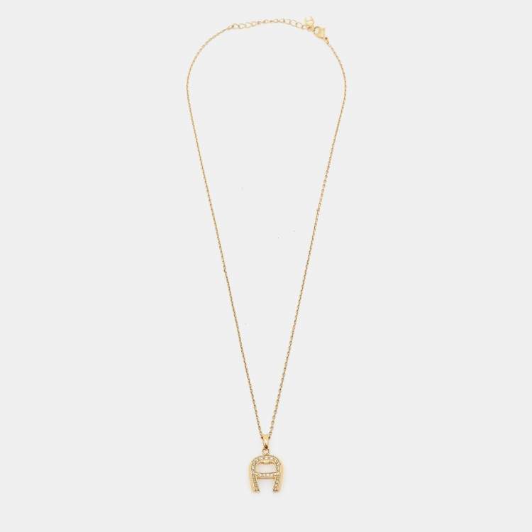 Pre Owned Aigner Crystal Gold Tone Pendant Necklace