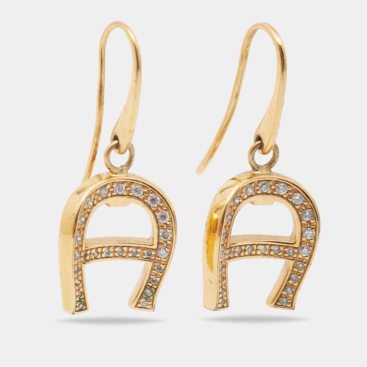 Pre Owned Aigner Crystal Gold Tone Earrings