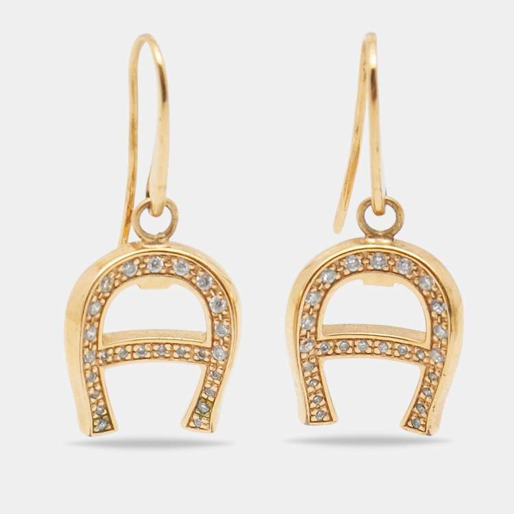 Pre Owned Aigner Crystal Gold Tone Earrings