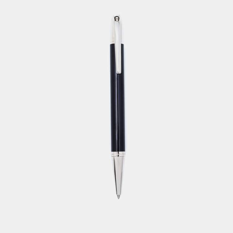 Pre Owned Aigner Black Lacquer Silver Tone Fashion Ballpoint Pen