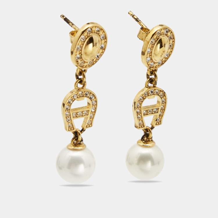 Aigner Crystal Faux Pearl Gold Tone Ring and Earrings Aigner TLC