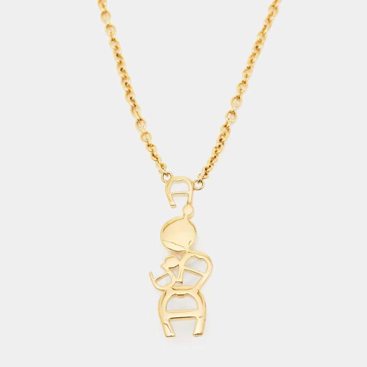 Pre Owned Aigner Crystal Faux Pearl Gold Tone Necklace