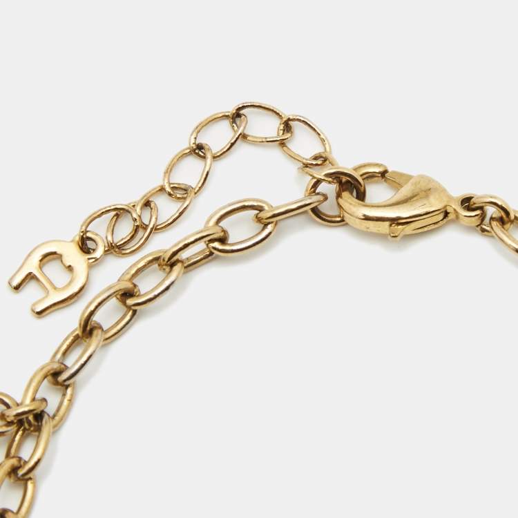 Pre Owned Aigner Crystals Faux Pearl Gold Tone Bracelet