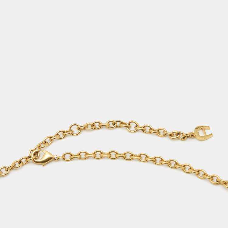 Pre Owned Aigner Faux Pearl Crystal Gold Tone Pendant Necklace