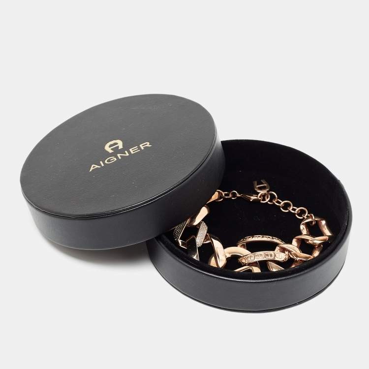 Pre Owned Aigner Rose Gold Plated Crystal Pisa Bracelet