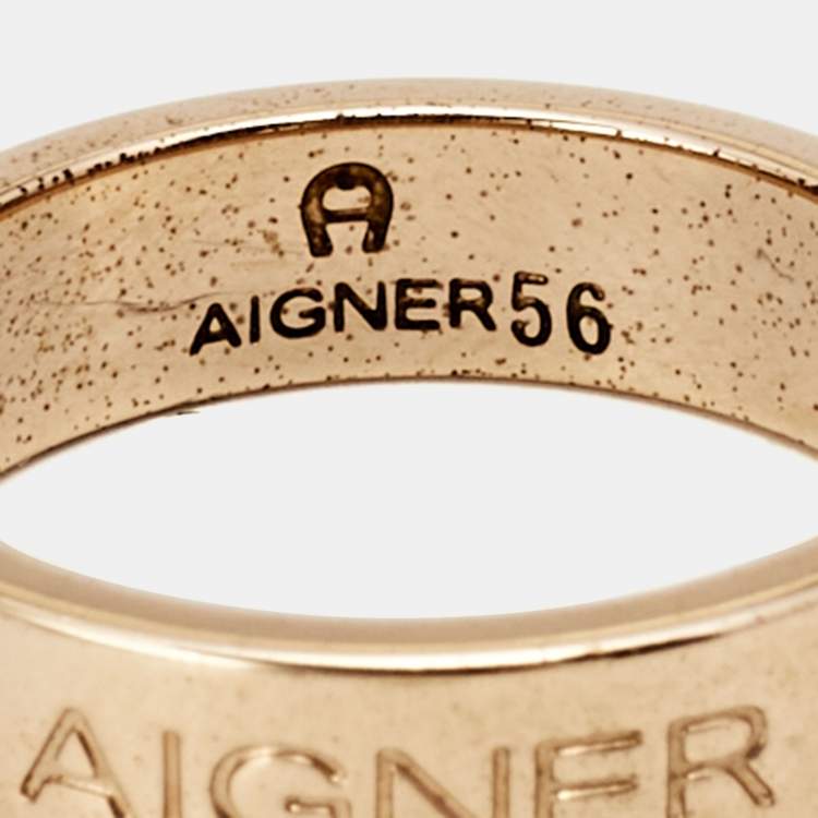 Pre Owned Aigner Crystals Gold Tone Band Ring Size 56