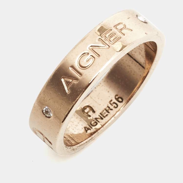 Pre Owned Aigner Crystals Gold Tone Band Ring Size 56