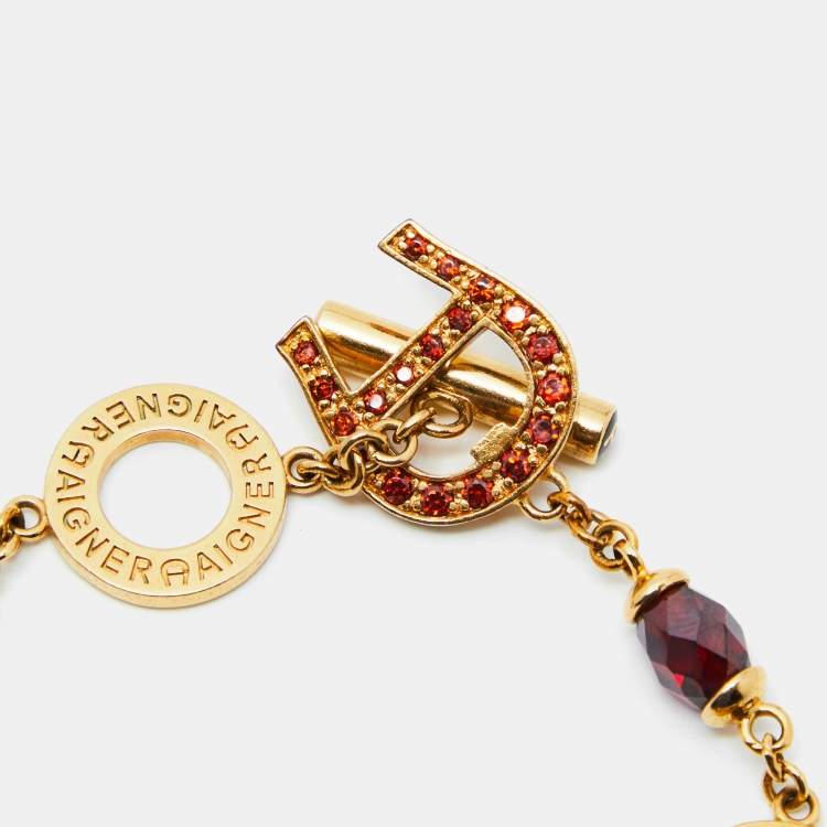 Pre Owned Aigner Crystals Beads Gold Tone Bracelet