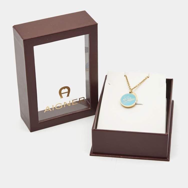 Pre Owned Aigner Enamel Crystals Gold Tone Necklace