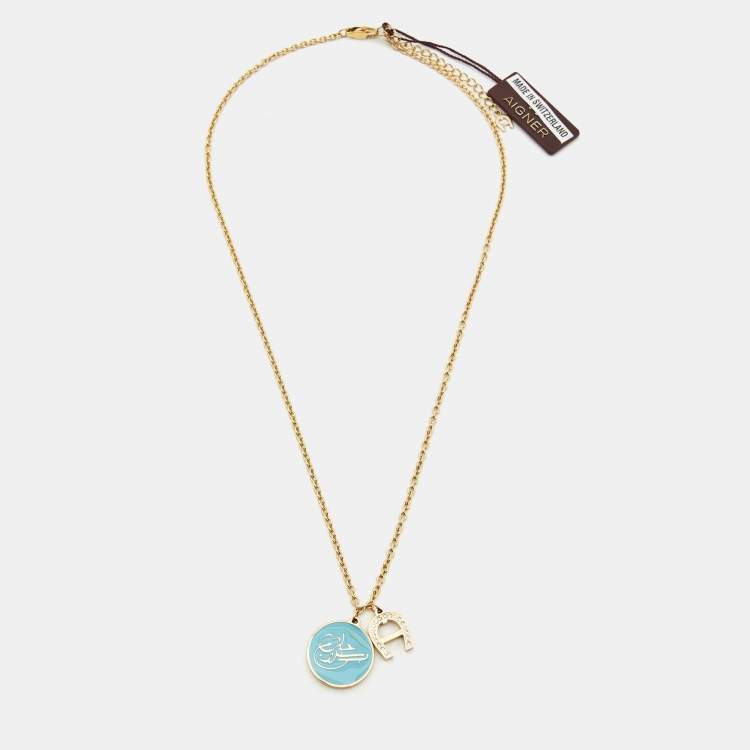 Pre Owned Aigner Enamel Crystals Gold Tone Necklace