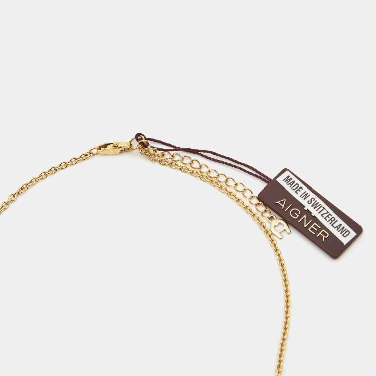 Pre Owned Aigner Enamel Crystals Gold Tone Necklace
