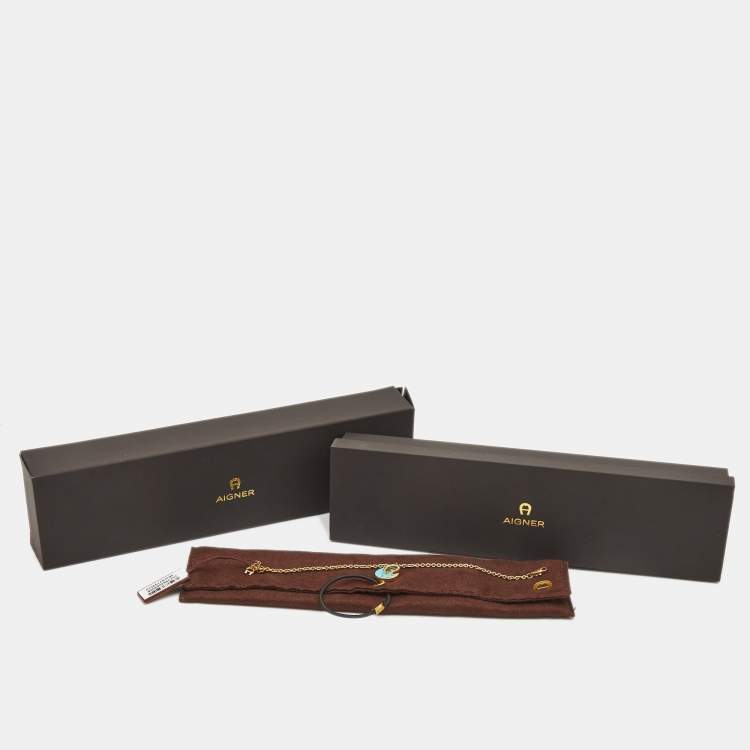 Pre Owned Aigner Enamel Crystal Gold Tone Crystal  Bracelet