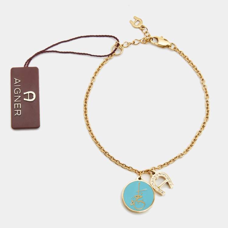 Pre Owned Aigner Enamel Crystal Gold Tone Crystal  Bracelet