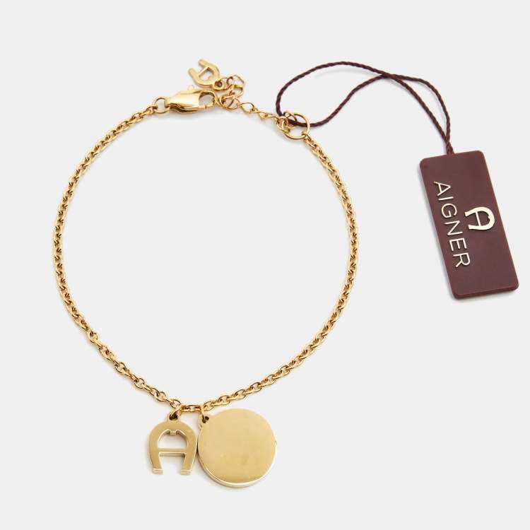 Pre Owned Aigner Enamel Crystal Gold Tone Crystal  Bracelet