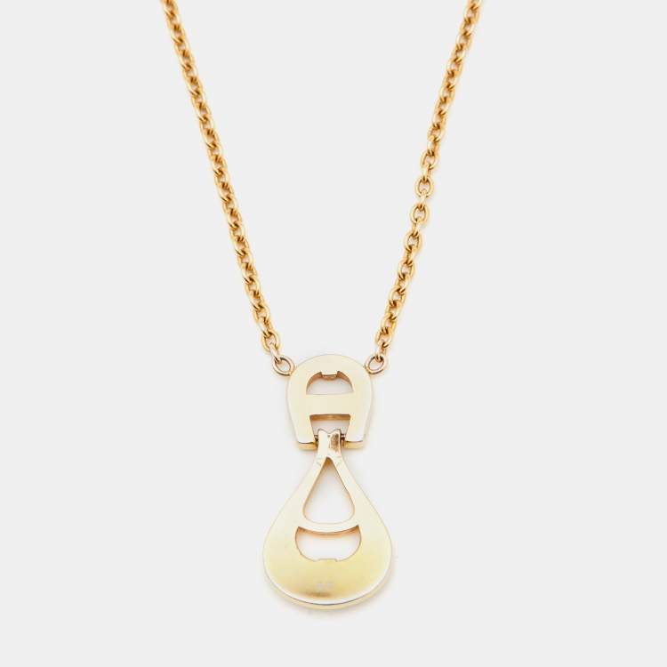 Pre Owned Aigner Crystal Enamel Gold Tone Pendant Necklace