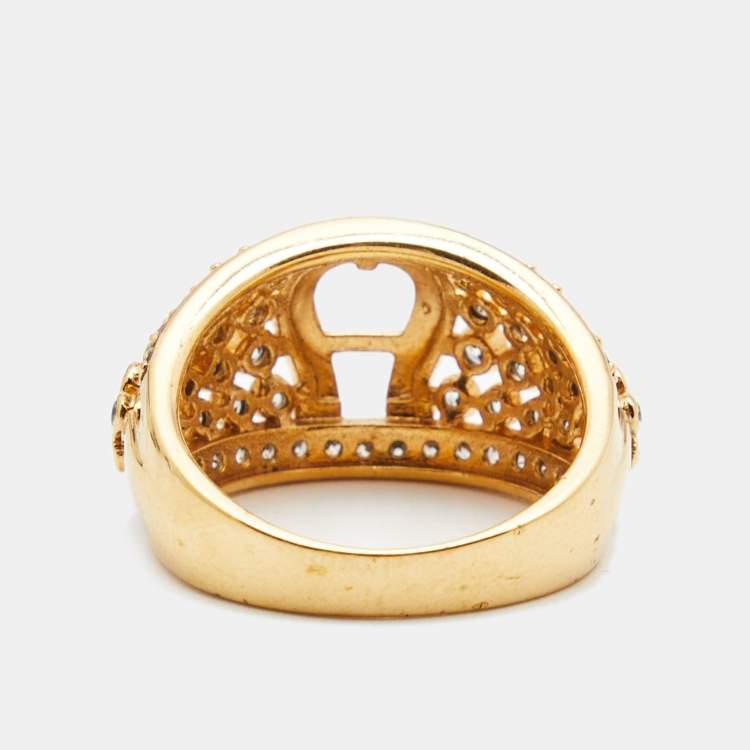 Pre Owned Aigner Crystals Gold Tone Ring Size 56