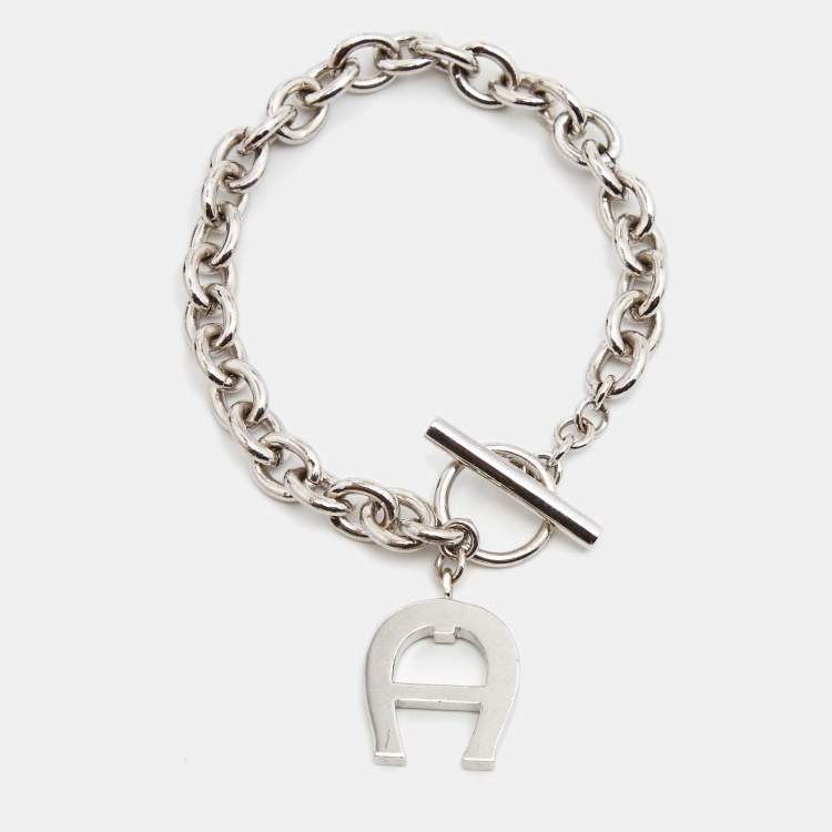 Pre Owned Aigner Crystals SIlver Tone Charm Bracelet