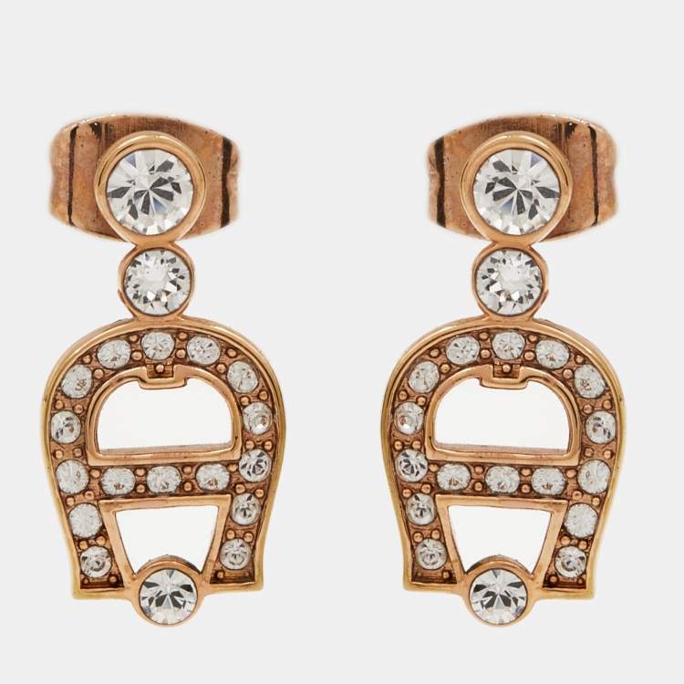 Pre Owned Aigner Crystal Gold Tone Earrings