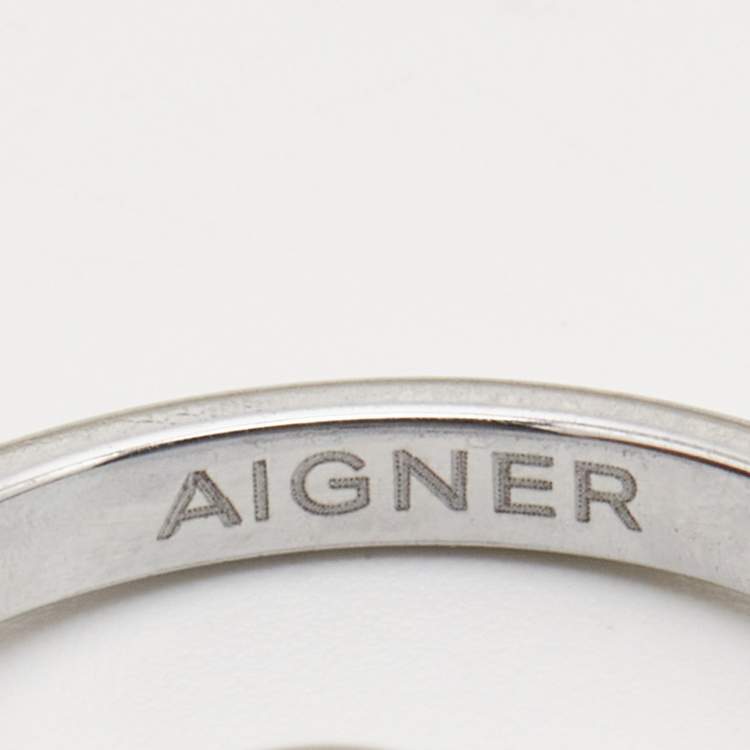 Pre Owned Aigner Crystals Silver Tone Ring Size 53