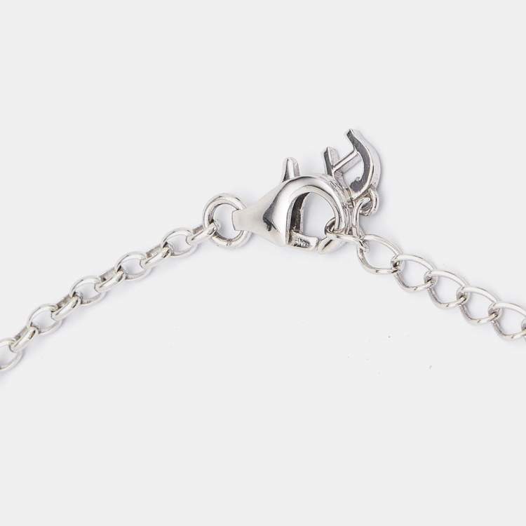 Pre Owned Aigner Sterling Silver Crystal Embellished Pendant Necklace