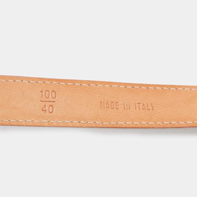 Pre Owned Aigner Off White Leather Logo Slim Belt 100CM