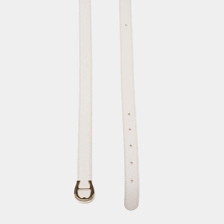 Pre Owned Aigner Off White Leather Logo Slim Belt 100CM