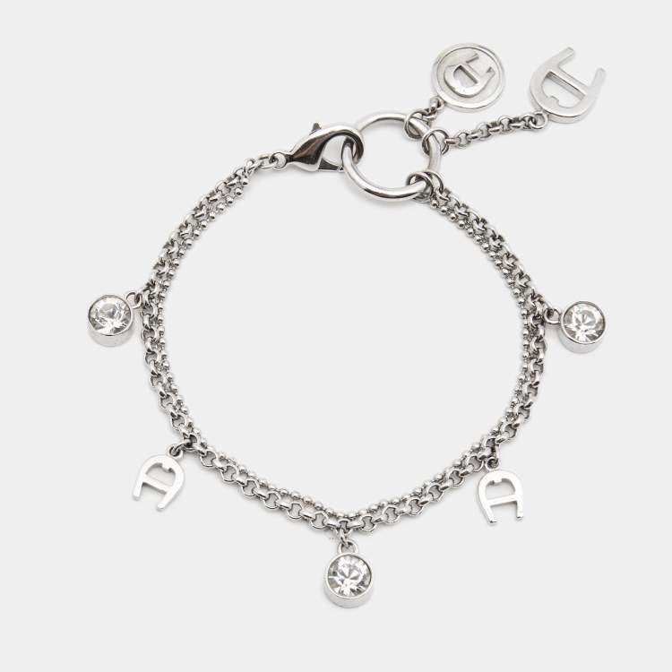 Pre Owned Aigner Crystals Silver Tone Bracelet