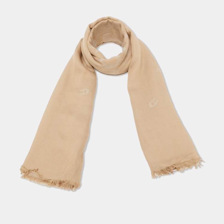 Pre Owned Aigner Beige Logo Pattern Cotton Blend Shawl