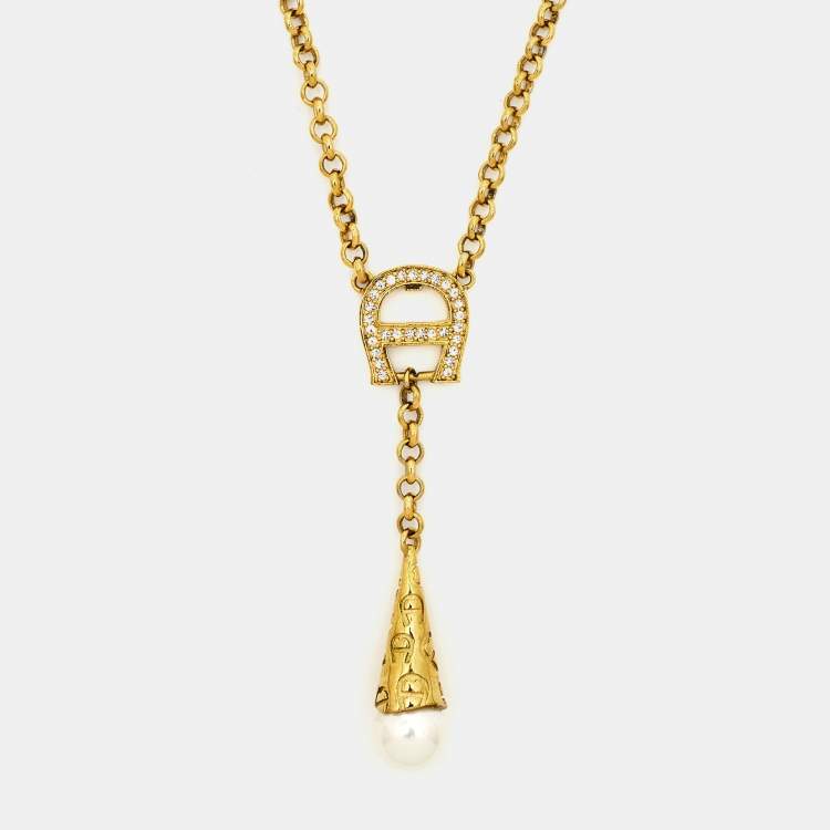 Aigner Crystal Faux Pearl Gold Tone Necklace Set Aigner TLC