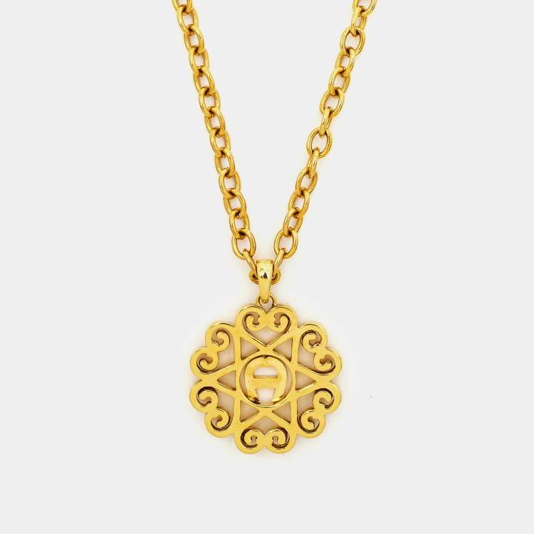 Pre Owned Aigner Crystal Gold Tone Necklace
