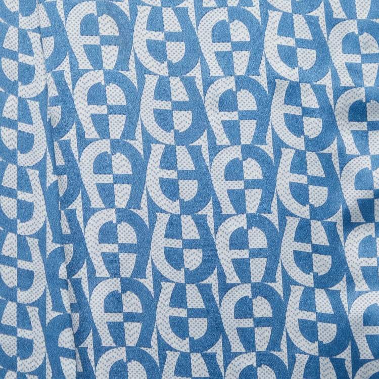 Pre Owned Aigner Blue Logo Monogram Printed Silk Scarf