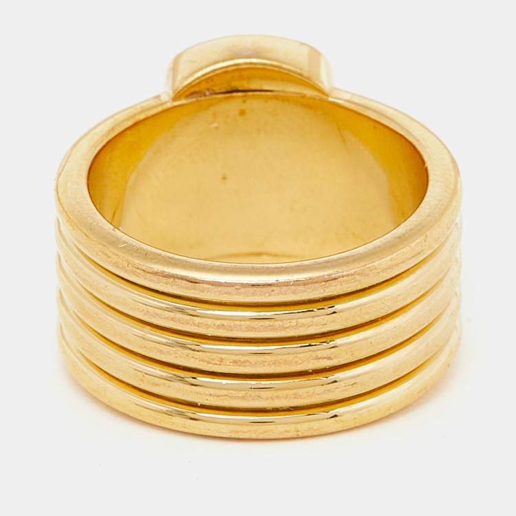 Pre Owned Aigner Gold Tone Crystal Logo Band Ring Size EU 54