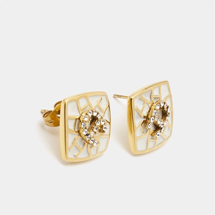مملوكة مسبقًا Aigner Enamel Crystal Gold Tone Earrings