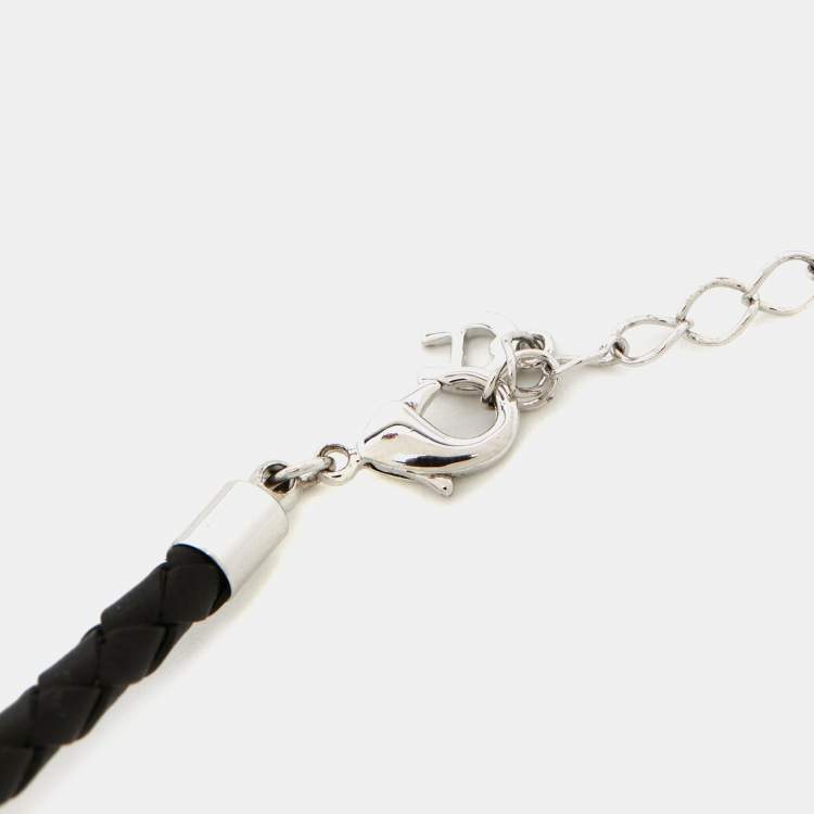 Pre Owned Aigner Crystals Silver Tone Leather Necklace and Earrings Set