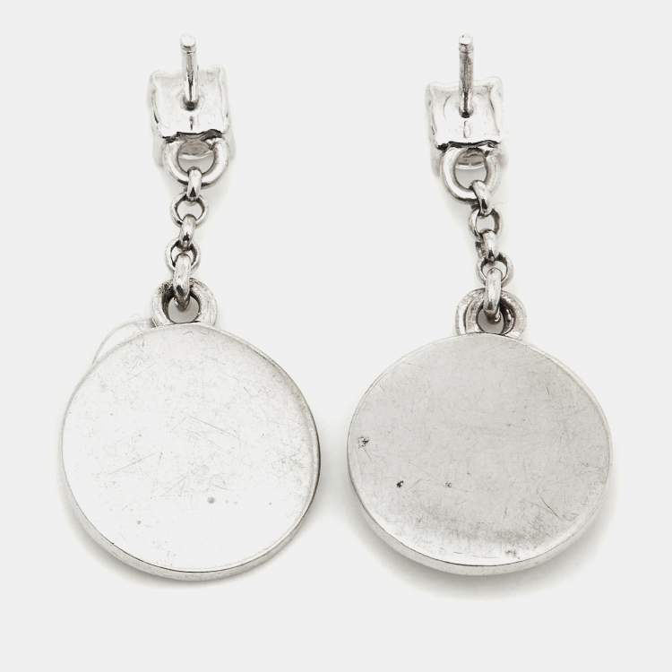 Pre Owned Aigner Silver Tone Crystal Detail Drop Earrings