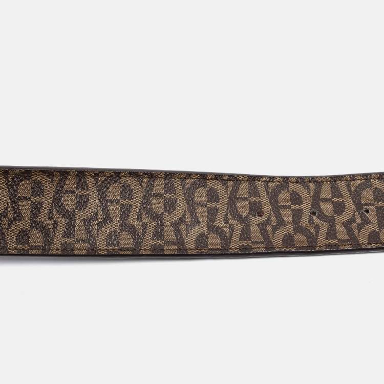 Pre Owned Aigner Dark Brown Monogram Coated Canvas and Leather Logo Belt
