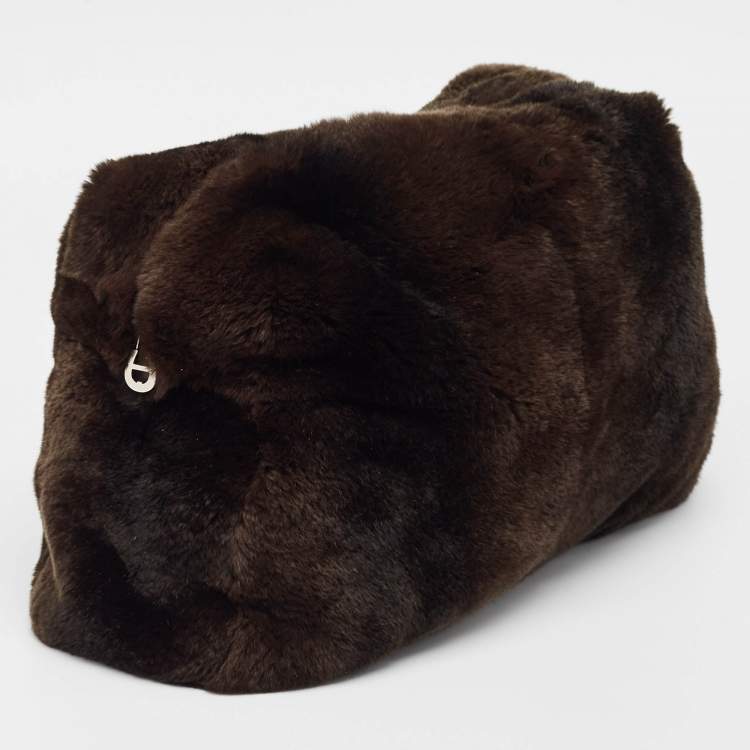 Pre Owned Aigner Choco Brown Rabbit Fur Laptop Sleeve