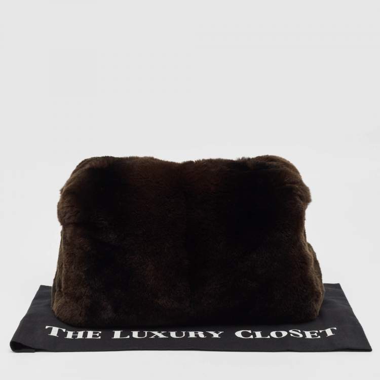 Pre Owned Aigner Choco Brown Rabbit Fur Laptop Sleeve