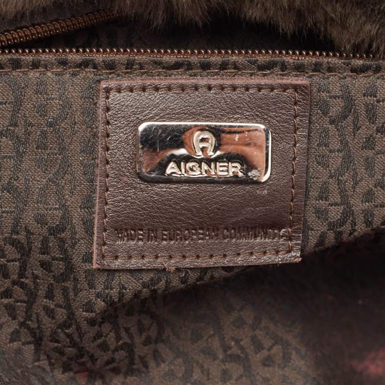 Pre Owned Aigner Choco Brown Rabbit Fur Laptop Sleeve