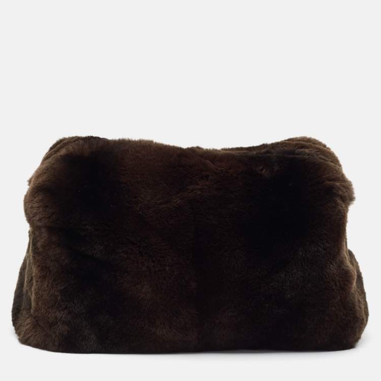 Pre Owned Aigner Choco Brown Rabbit Fur Laptop Sleeve