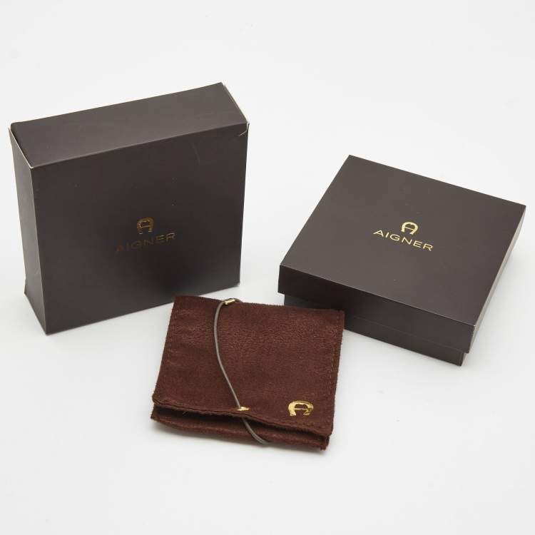 Pre Owned Aigner Heart Lock Crystal Gold Tone Key Chain