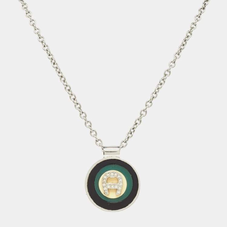 Pre Owned Aigner Crystal Resin Stainless Steel Necklace