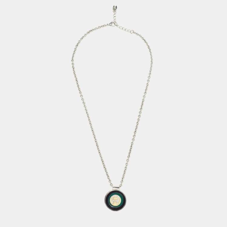 Pre Owned Aigner Crystal Resin Stainless Steel Necklace