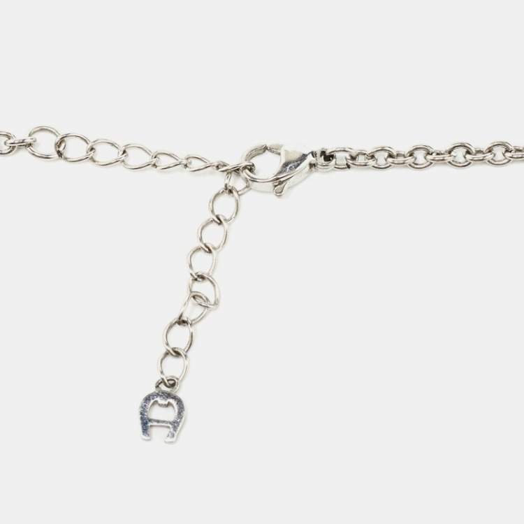 Pre Owned Aigner Crystal Resin Stainless Steel Necklace