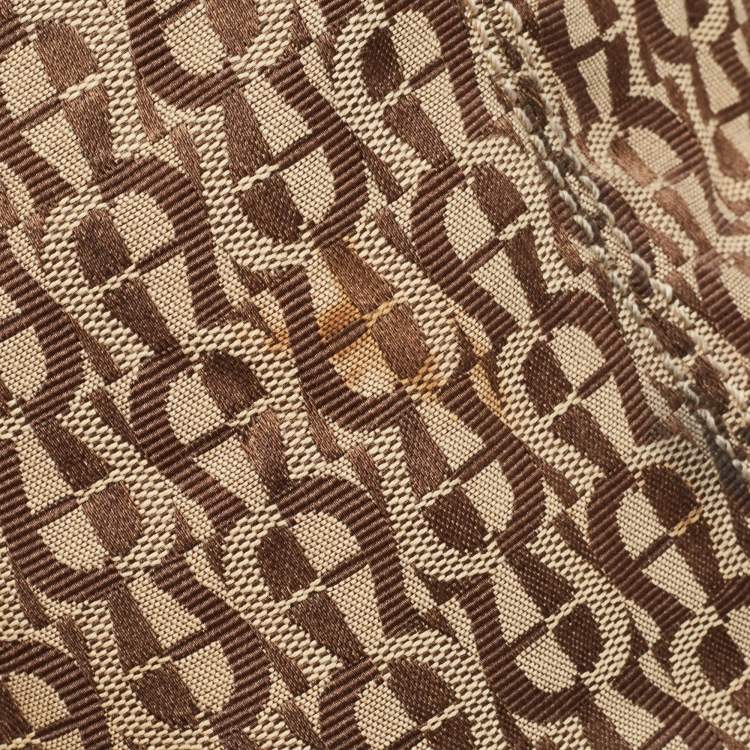 Pre Owned Aigner Brown/Beige Signature Canvas and Leather Snap Tote
